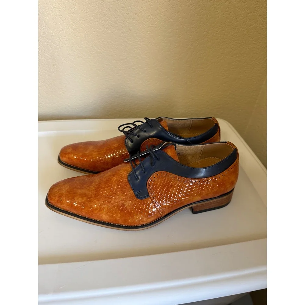 UV Signature Mens Faux Snakeskin Orange Navy Blue Derby Dress Shoes size 11